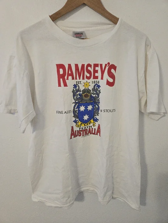 Vintage Ramsey Pub Perth Australia Mens XL T Shirt Fine Ale Stout 1990 Aussie - Picture 1 of 9